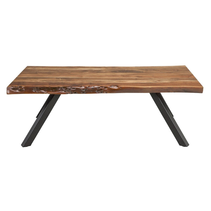 Table basse Isla de 137 cm (54 pouces), plateau en bois d'acacia, bord naturel, brun riche