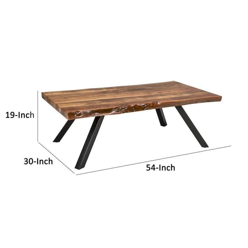Table basse Isla de 137 cm (54 pouces), plateau en bois d'acacia, bord naturel, brun riche