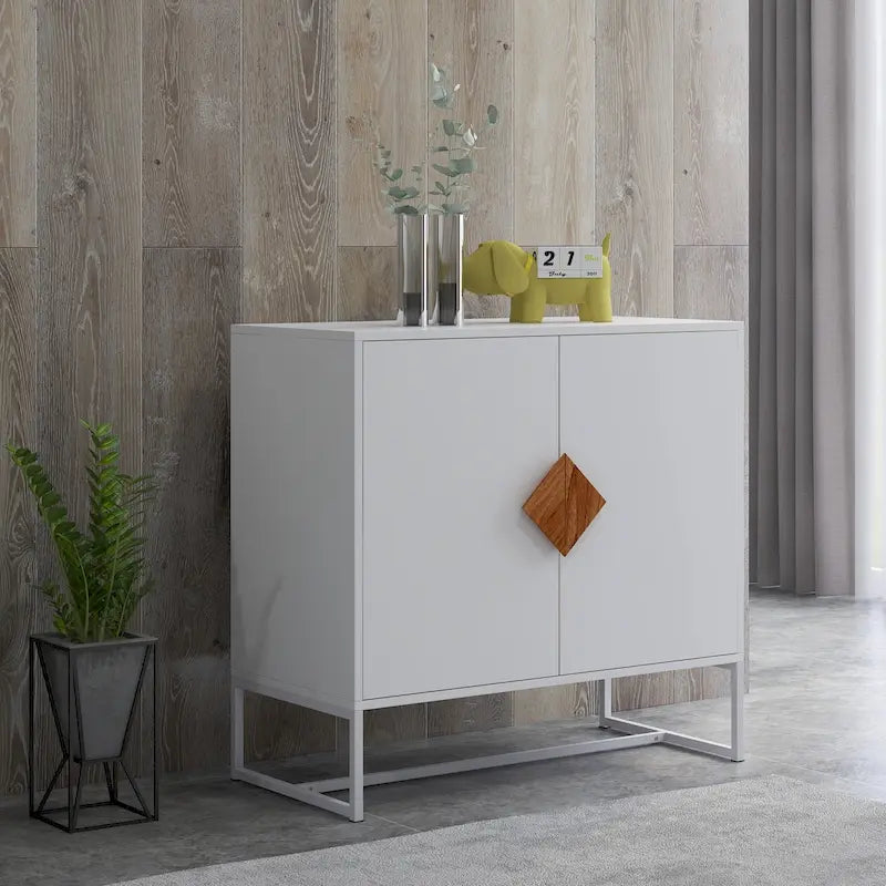 buffet à 2 portes avec poignée carrée en bois massif