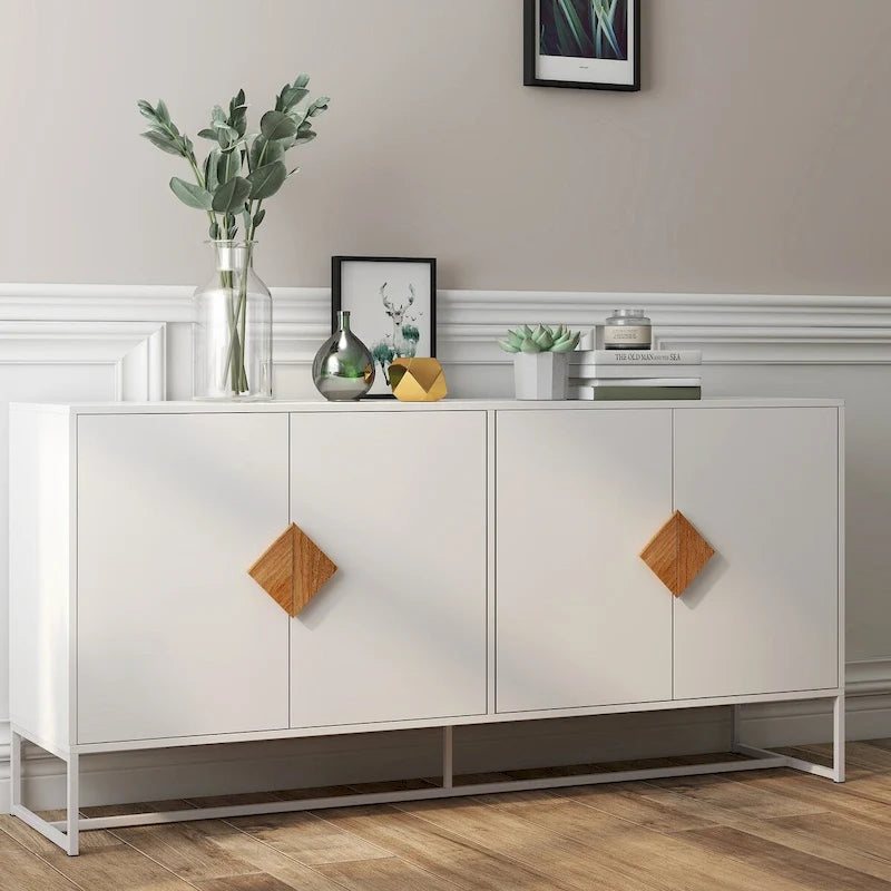 buffet à 2 portes avec poignée carrée en bois massif