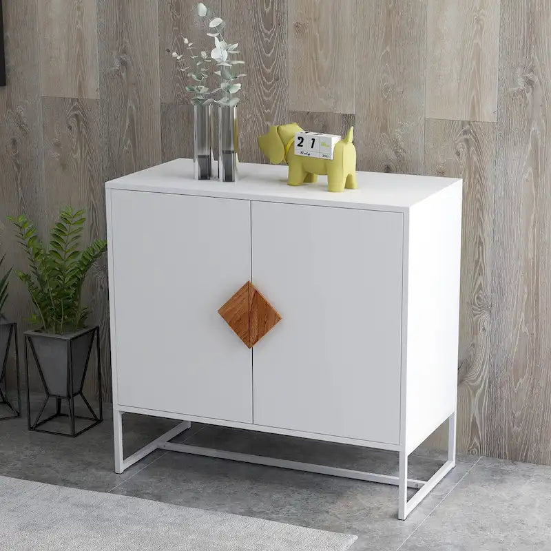 buffet à 2 portes avec poignée carrée en bois massif