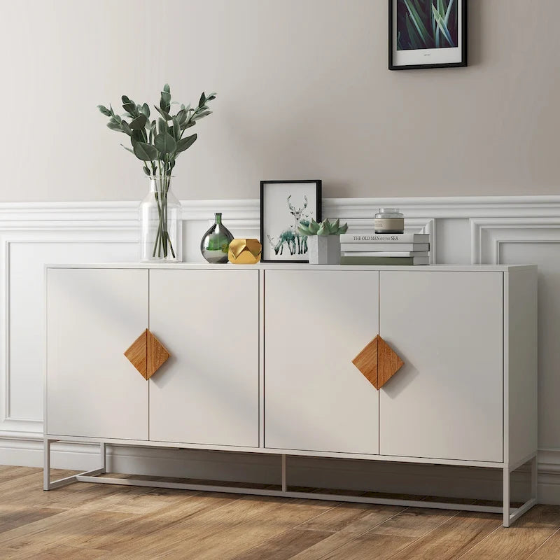 buffet à 2 portes avec poignée carrée en bois massif