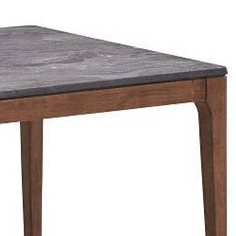 Table de salle à manger Evis de 160 cm, plateau en imitation pierre à grain de marbre, bois brun noyer
