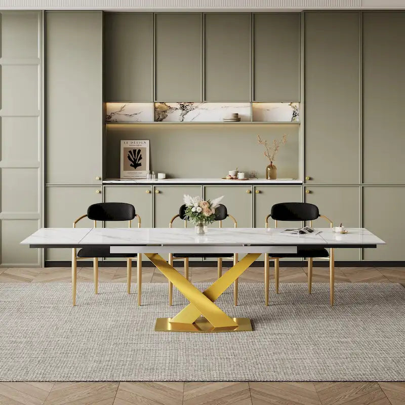 94.48 Modern Extendable Rectangular Sintered Stone Dining Table For 8 person