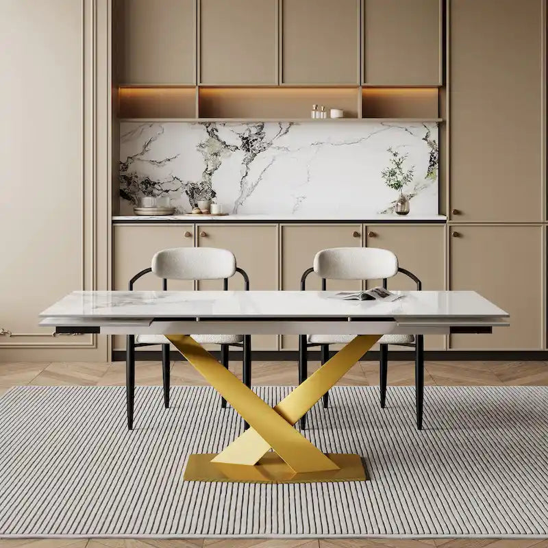 Table de salle à manger rectangulaire extensible moderne en pierre frittée (94,48 €) pour 8 personnes