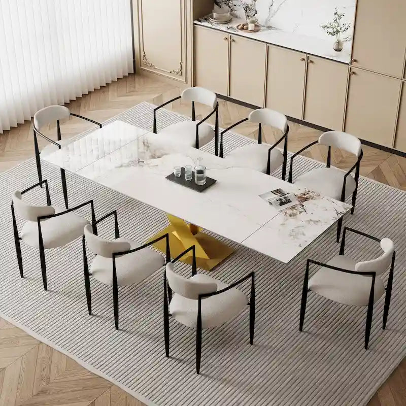 Table de salle à manger rectangulaire extensible moderne en pierre frittée (94,48 €) pour 8 personnes
