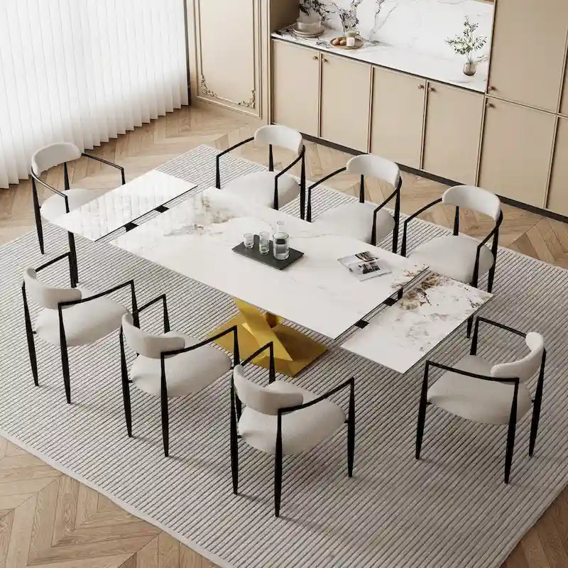 Table de salle à manger rectangulaire extensible moderne en pierre frittée (94,48 €) pour 8 personnes