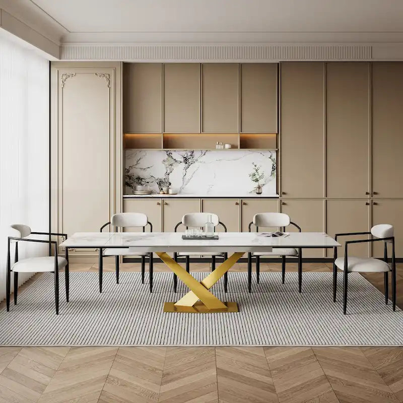 Table de salle à manger rectangulaire extensible moderne en pierre frittée (94,48 €) pour 8 personnes