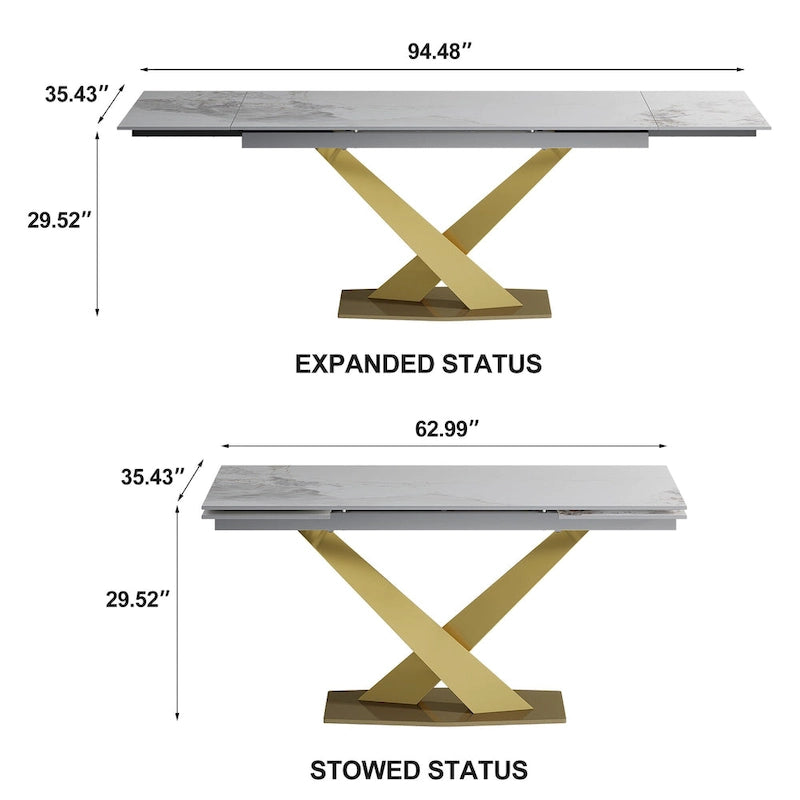 Table de salle à manger rectangulaire extensible moderne en pierre frittée (94,48 €) pour 8 personnes