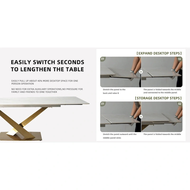 Table de salle à manger rectangulaire extensible moderne en pierre frittée (94,48 €) pour 8 personnes