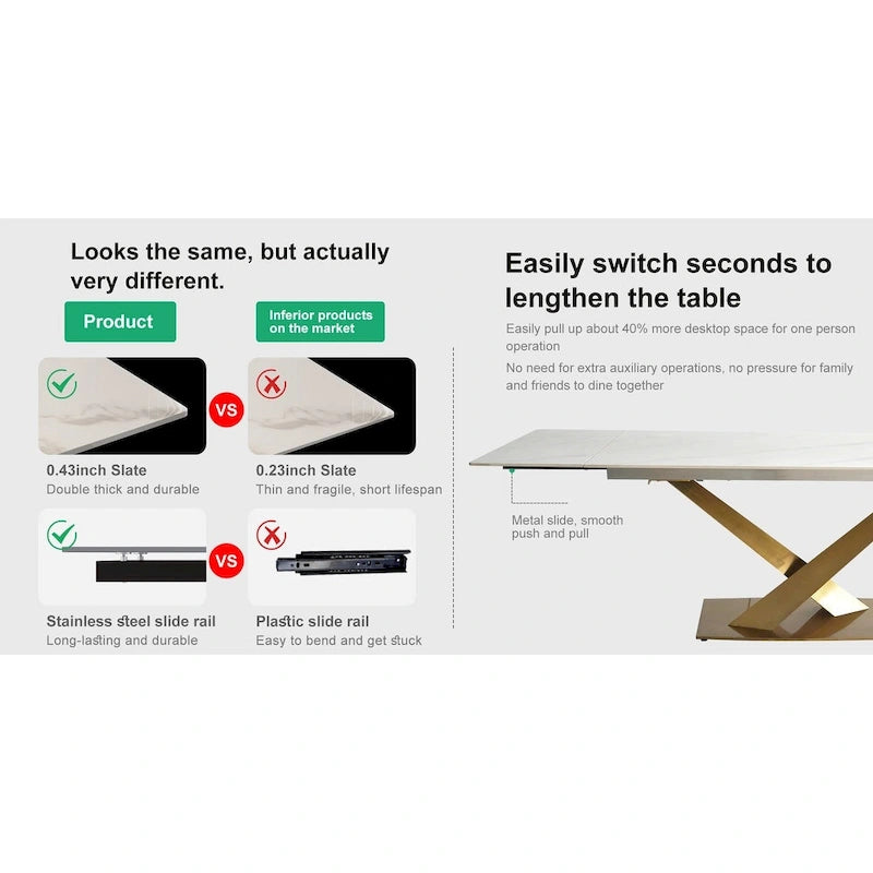 Table de salle à manger rectangulaire extensible moderne en pierre frittée (94,48 €) pour 8 personnes