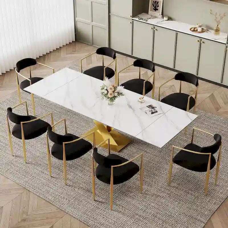 Table de salle à manger rectangulaire extensible moderne en pierre frittée (94,48 €) pour 8 personnes