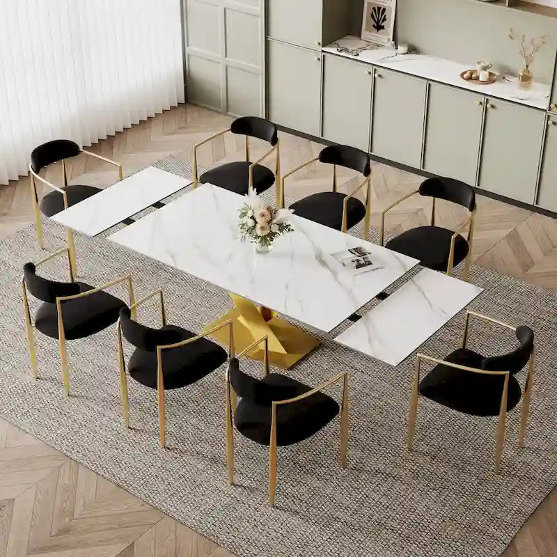 Table de salle à manger rectangulaire extensible moderne en pierre frittée (94,48 €) pour 8 personnes