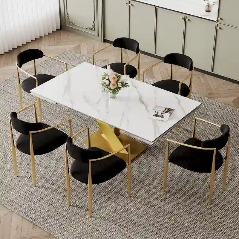 Table de salle à manger rectangulaire extensible moderne en pierre frittée (94,48 €) pour 8 personnes