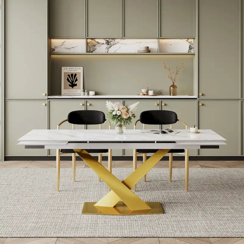 Table de salle à manger rectangulaire extensible moderne en pierre frittée (94,48 €) pour 8 personnes