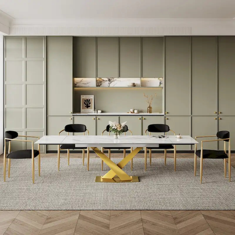 Table de salle à manger rectangulaire extensible moderne en pierre frittée (94,48 €) pour 8 personnes