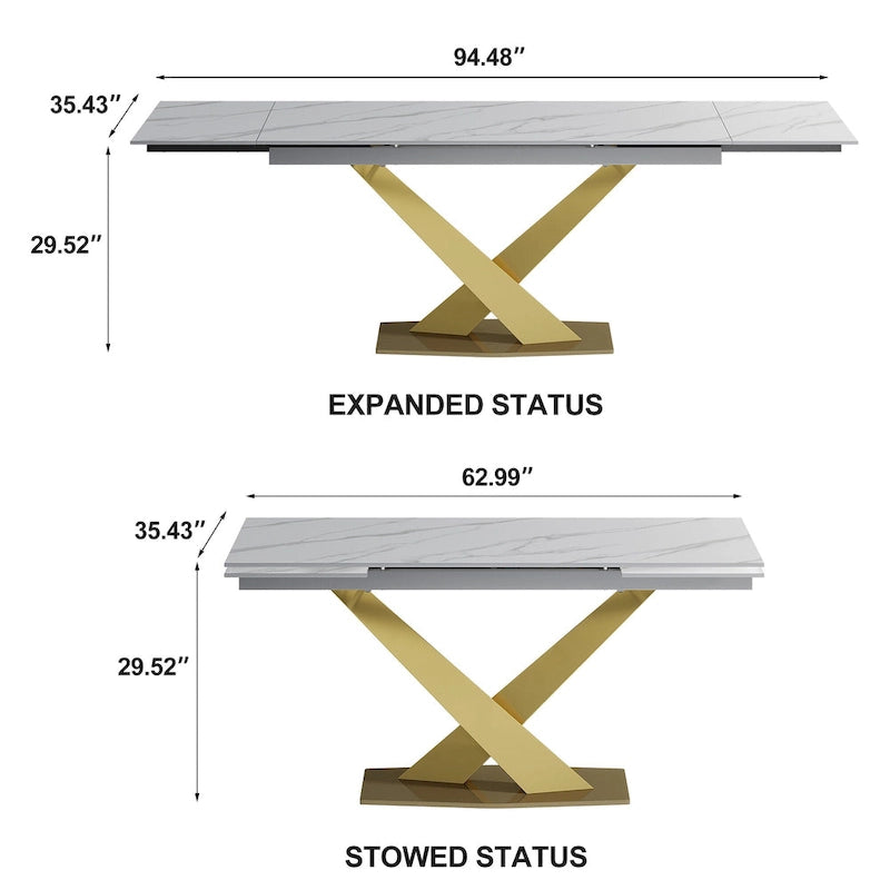 Table de salle à manger rectangulaire extensible moderne en pierre frittée (94,48 €) pour 8 personnes