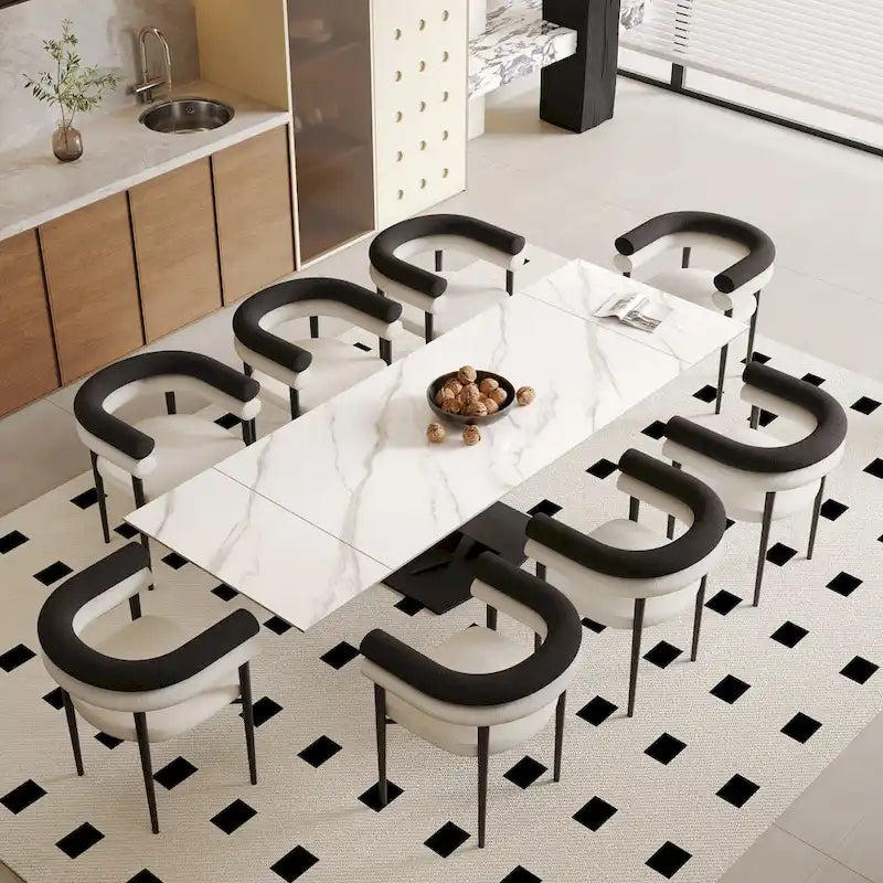 Table de salle à manger rectangulaire extensible moderne en pierre frittée (94,48 €) pour 8 personnes
