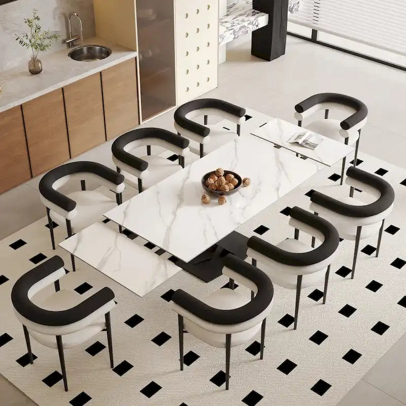 Table de salle à manger rectangulaire extensible moderne en pierre frittée (94,48 €) pour 8 personnes