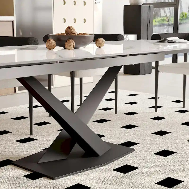 Table de salle à manger rectangulaire extensible moderne en pierre frittée (94,48 €) pour 8 personnes