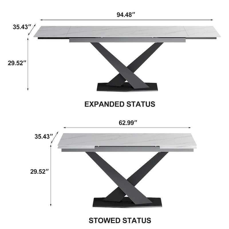 Table de salle à manger rectangulaire extensible moderne en pierre frittée (94,48 €) pour 8 personnes