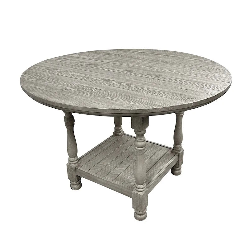 Table haute ronde en bois gris clair avec 1 étagère - Gris clair