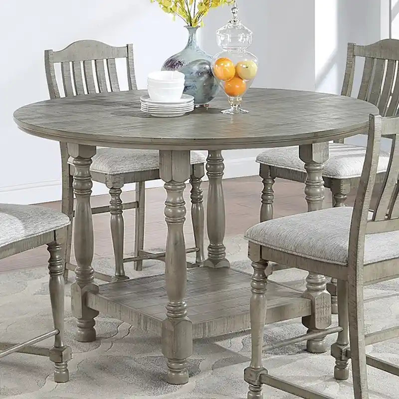 Table haute ronde en bois gris clair avec 1 étagère - Gris clair