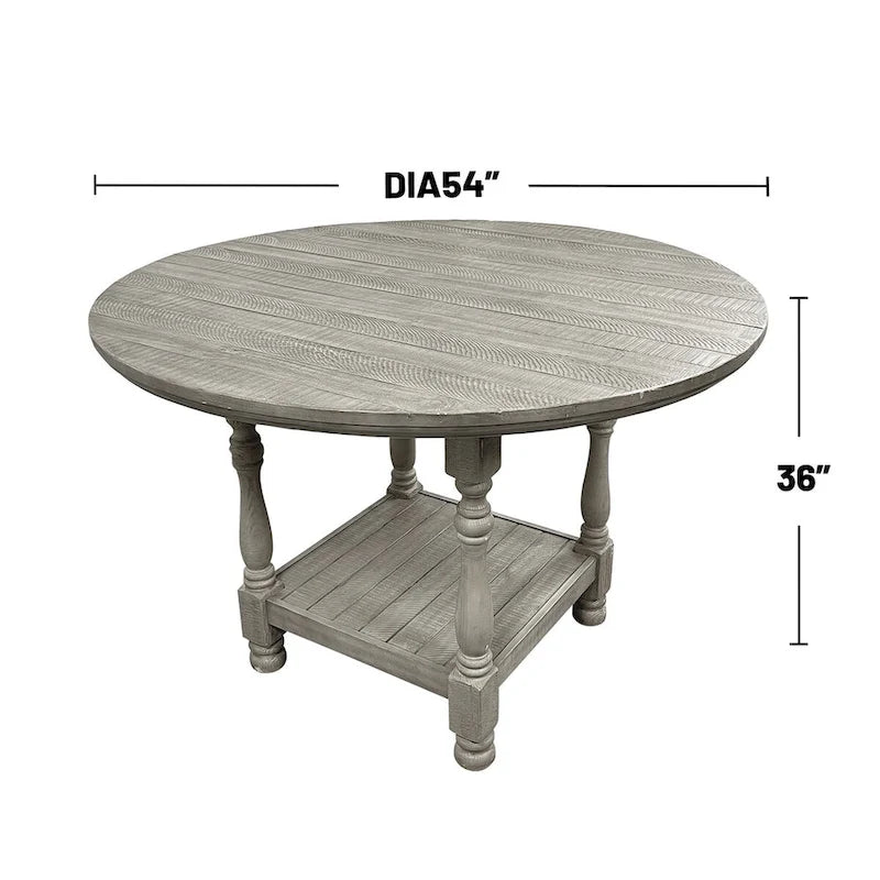 Table haute ronde en bois gris clair avec 1 étagère - Gris clair