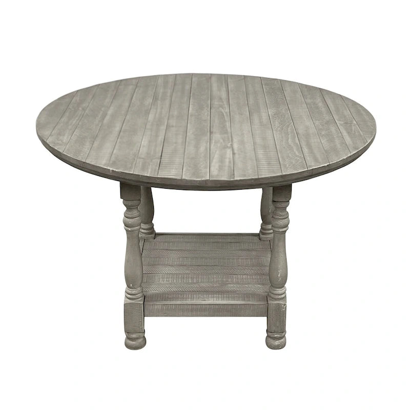 Table haute ronde en bois gris clair avec 1 étagère - Gris clair