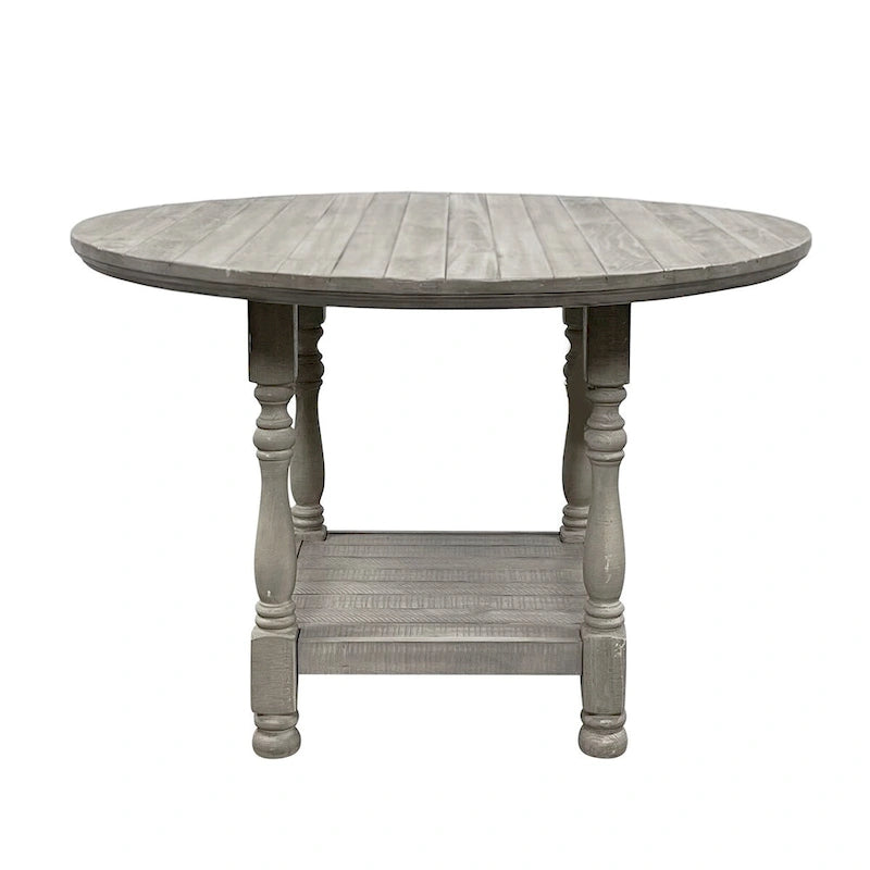 Table haute ronde en bois gris clair avec 1 étagère - Gris clair