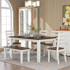 Table de salle à manger rectangulaire de style campagnard de 60 pouces avec 4 chaises rembourrées et un banc