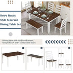 Table de salle à manger rectangulaire de style campagnard de 60 pouces avec 4 chaises rembourrées et un banc
