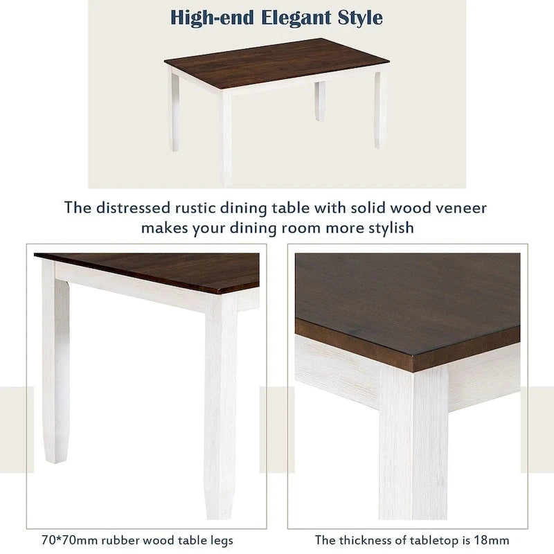 Table de salle à manger rectangulaire de style campagnard de 60 pouces avec 4 chaises rembourrées et un banc