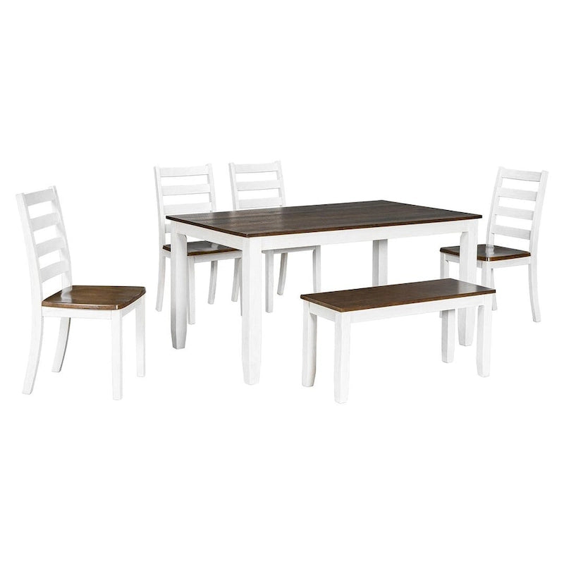 Table de salle à manger rectangulaire de style campagnard de 60 pouces avec 4 chaises rembourrées et un banc