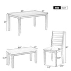 Table de salle à manger rectangulaire de style campagnard de 60 pouces avec 4 chaises rembourrées et un banc