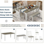 Table de salle à manger rectangulaire de style campagnard de 60 pouces avec 4 chaises rembourrées et un banc