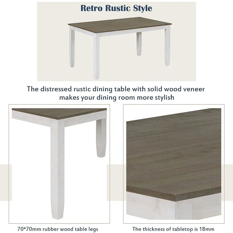 Table de salle à manger rectangulaire de style campagnard de 60 pouces avec 4 chaises rembourrées et un banc
