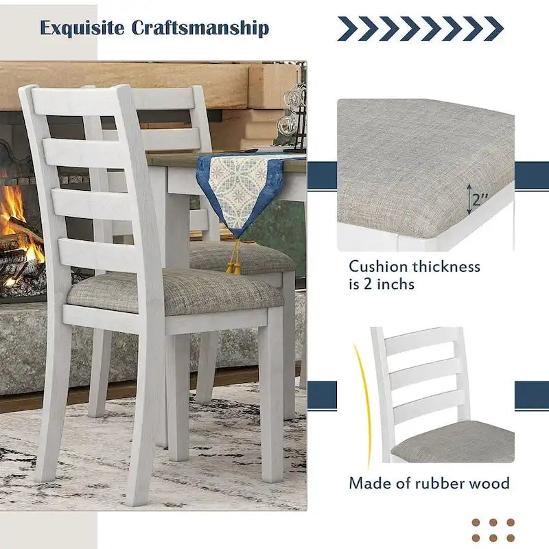 Table de salle à manger rectangulaire de style campagnard de 60 pouces avec 4 chaises rembourrées et un banc