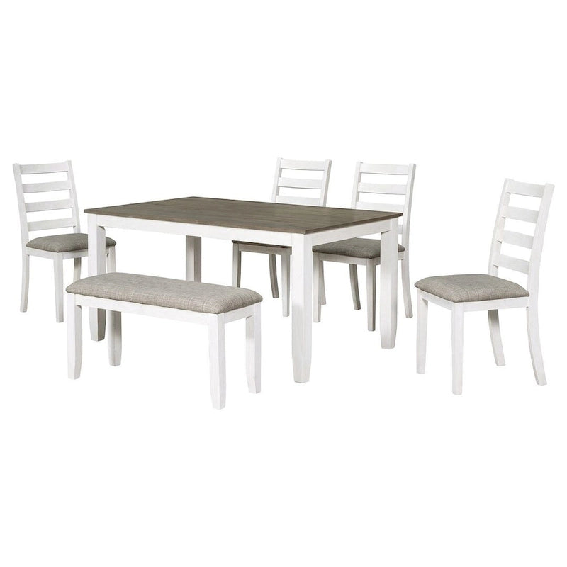 Table de salle à manger rectangulaire de style campagnard de 60 pouces avec 4 chaises rembourrées et un banc