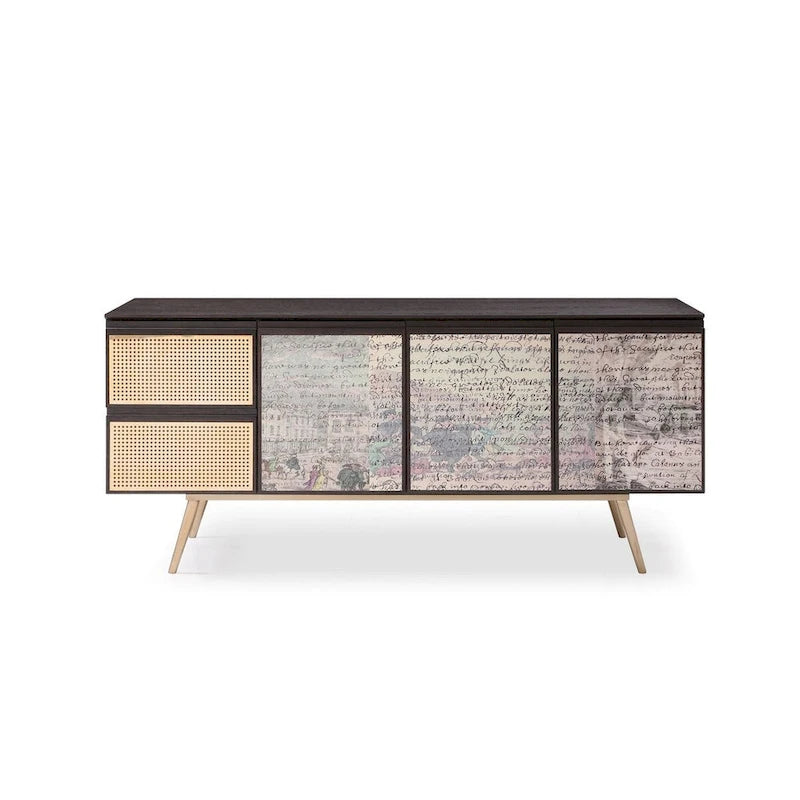 Buffet moderne Modrest Phelan en frêne fumé et laiton