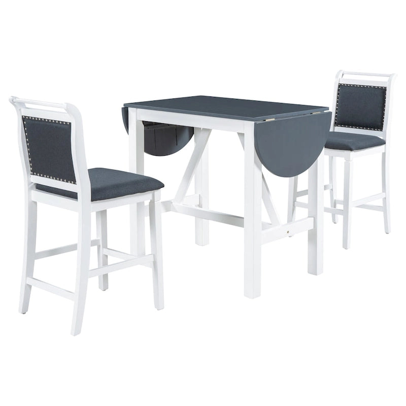 Ensemble de table à manger 3 pièces en bois, hauteur comptoir, à abattants
