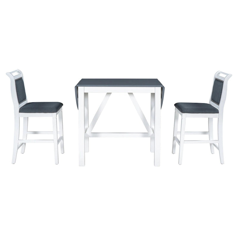 Ensemble de table à manger 3 pièces en bois, hauteur comptoir, à abattants