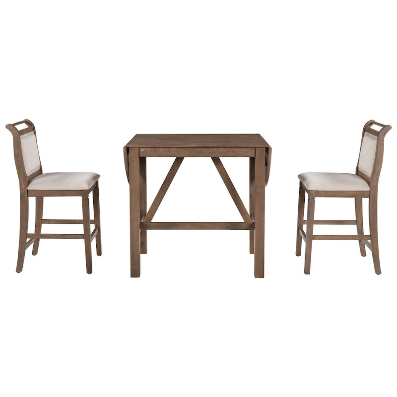 Ensemble de table à manger 3 pièces en bois, hauteur comptoir, à abattants