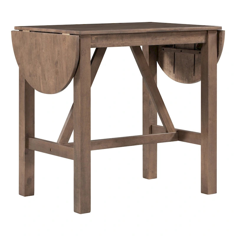 Ensemble de table à manger 3 pièces en bois, hauteur comptoir, à abattants