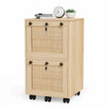 Classeur mobile en bois et rotin, 2 tiroirs avec serrure