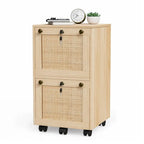 Classeur mobile en bois et rotin, 2 tiroirs avec serrure