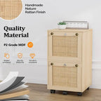 Classeur mobile en bois et rotin, 2 tiroirs avec serrure