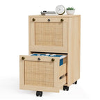 Classeur mobile en bois et rotin, 2 tiroirs avec serrure