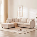 Canapé d'angle moderne en forme de L à rayures verticales, 2 coussins, pouf, combinaisons possibles, beige