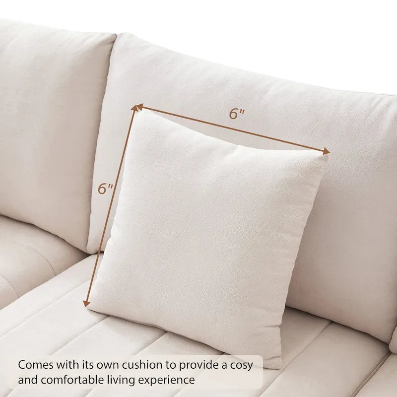 Canapé d'angle moderne en forme de L à rayures verticales, 2 coussins, pouf, combinaisons possibles, beige